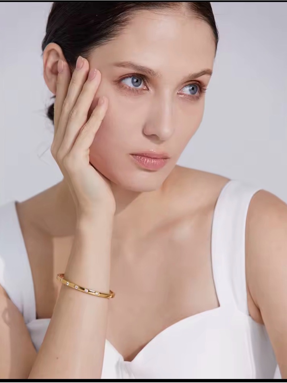 18k gold plated Stainless Steel Bangle Bracelet with Cubic Zirconia Accents - Picture 4 of 10